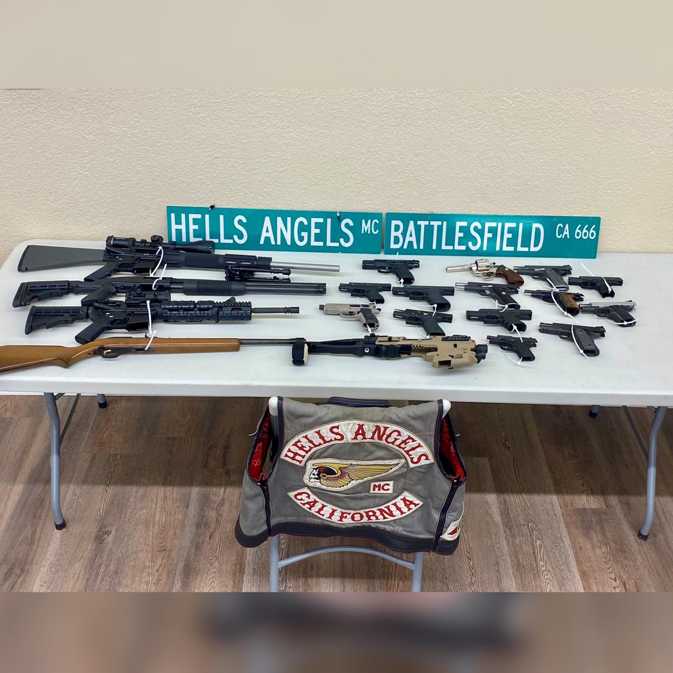 Items seized from Hells Angels members' homes are shown.
