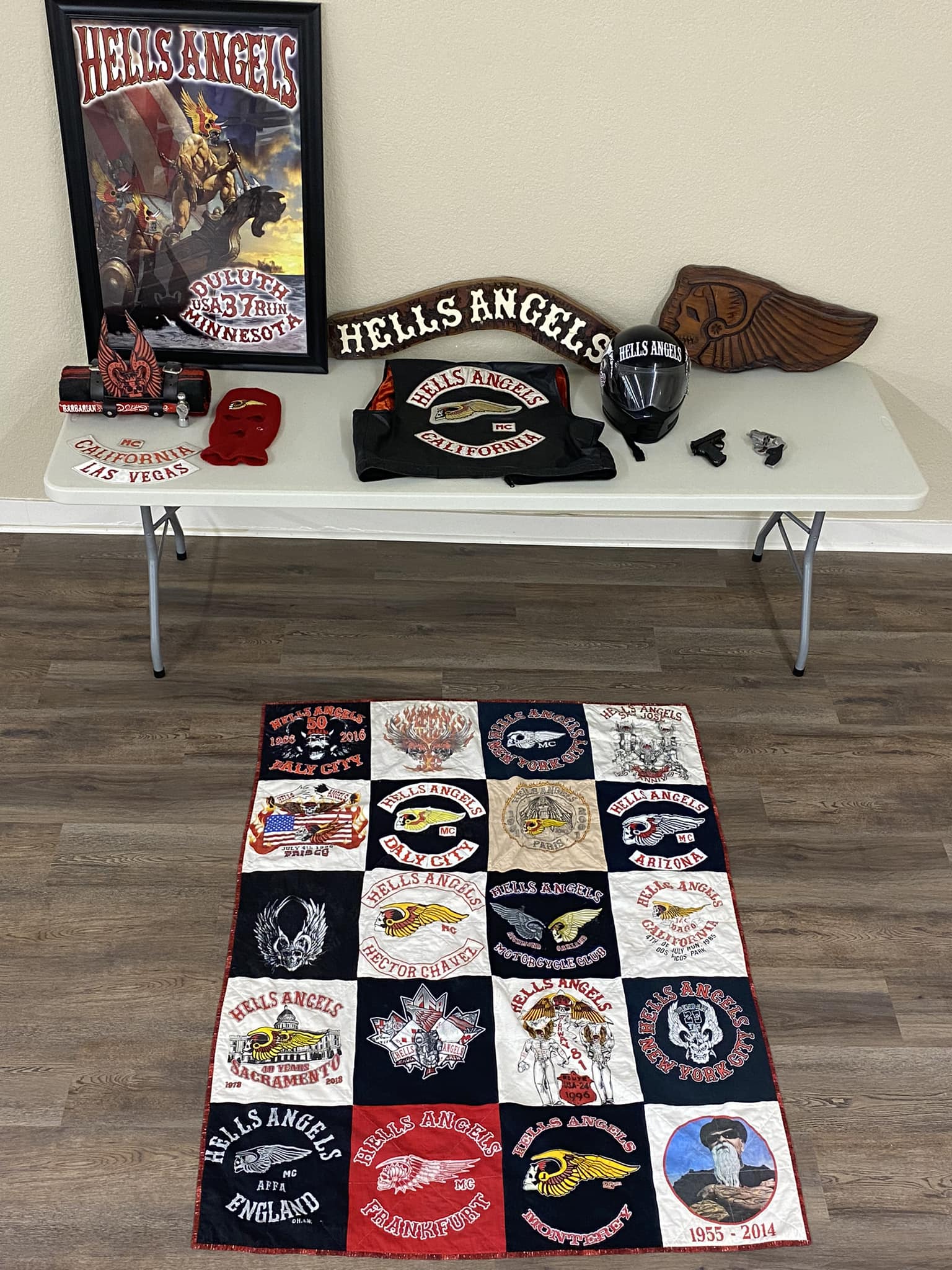 Items seized from Hells Angels members' homes are shown.