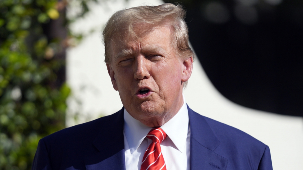 Republican presidential candidate former President Donald Trump speaks after voting in Florida's primary election.