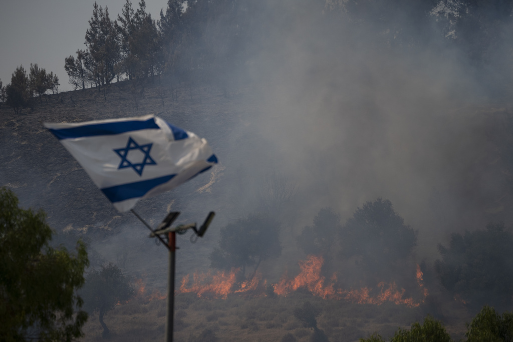 An Israeli flag near the border with Lebanon
