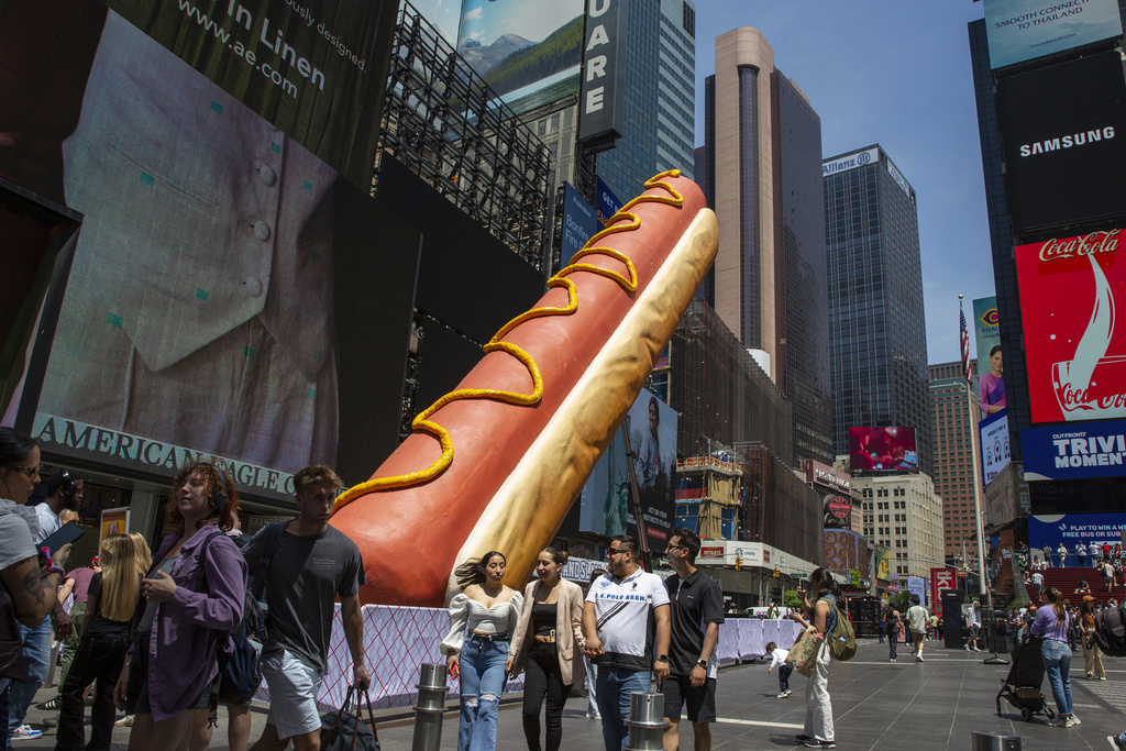 A 65-foot-long sculpture titled "Hot Dog in the City."