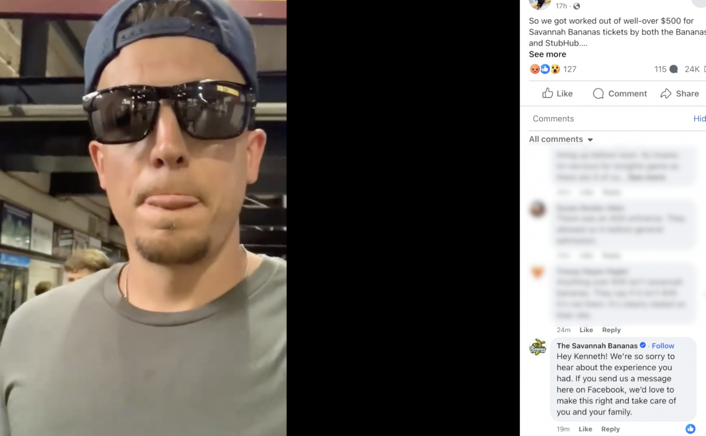 Savannah Bananas comment on Ken Sciarrino's Facebook post 