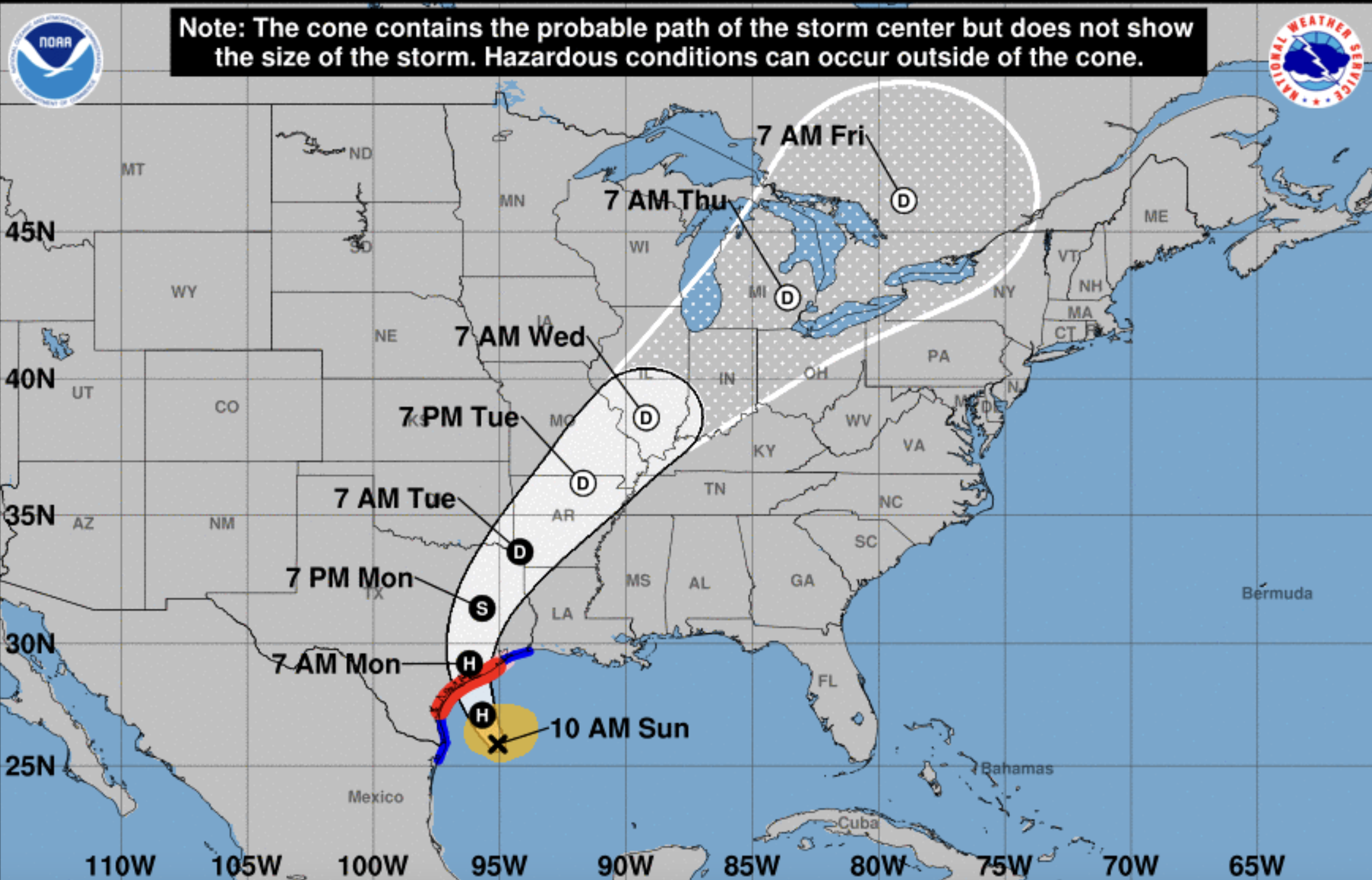 Forecast cone for Beryl as of July 7, 2024 