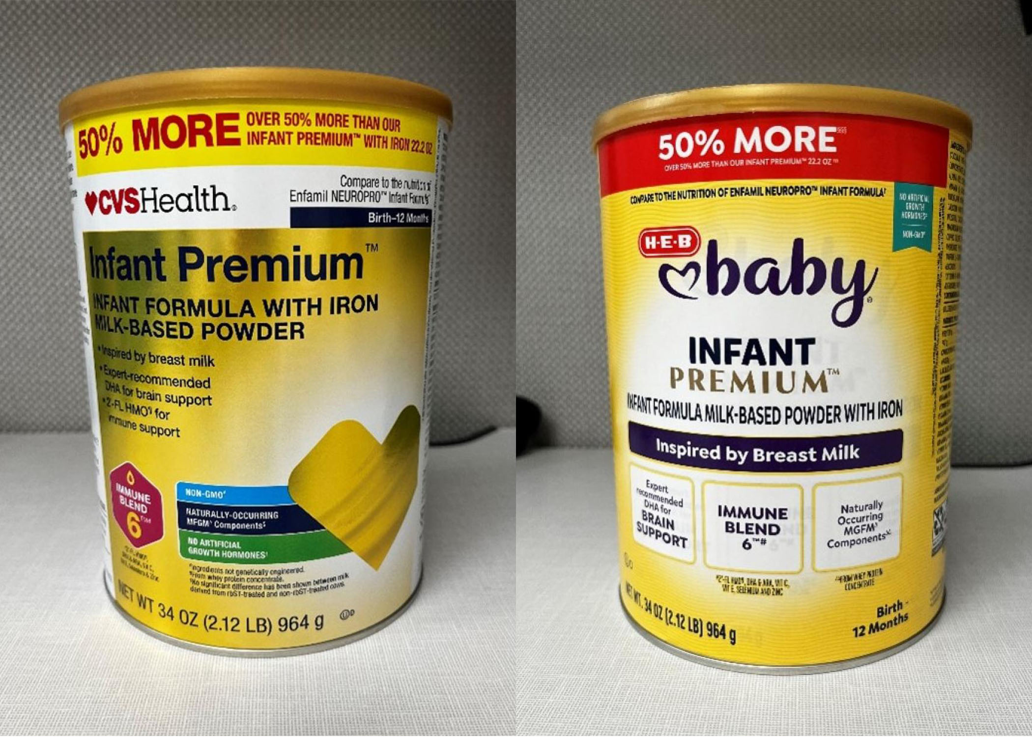 The two recalled baby formulas are shown.