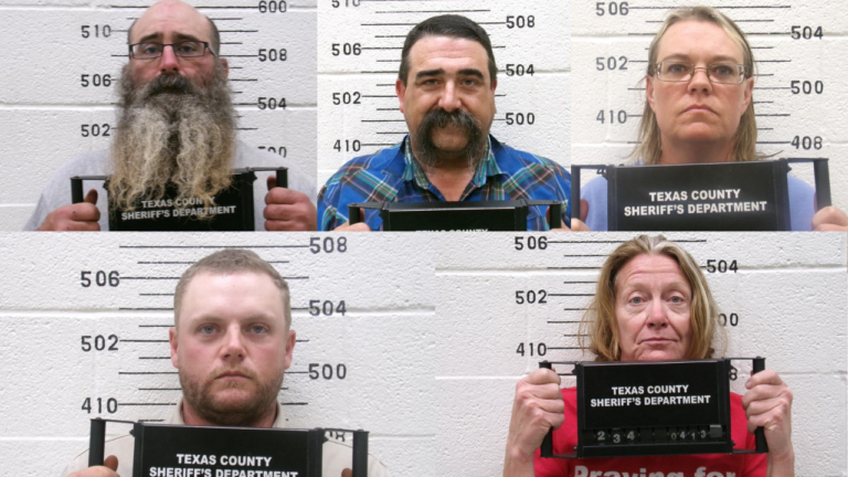 Five people are charged with the murders of Jilian Kelley and Veronica Butler. Top Row: Tad Cullum (L), Cole Twombly (C), Cora Twombly (R)
Bottom Row: Paul Grice (L), Tifany Adams (R) 