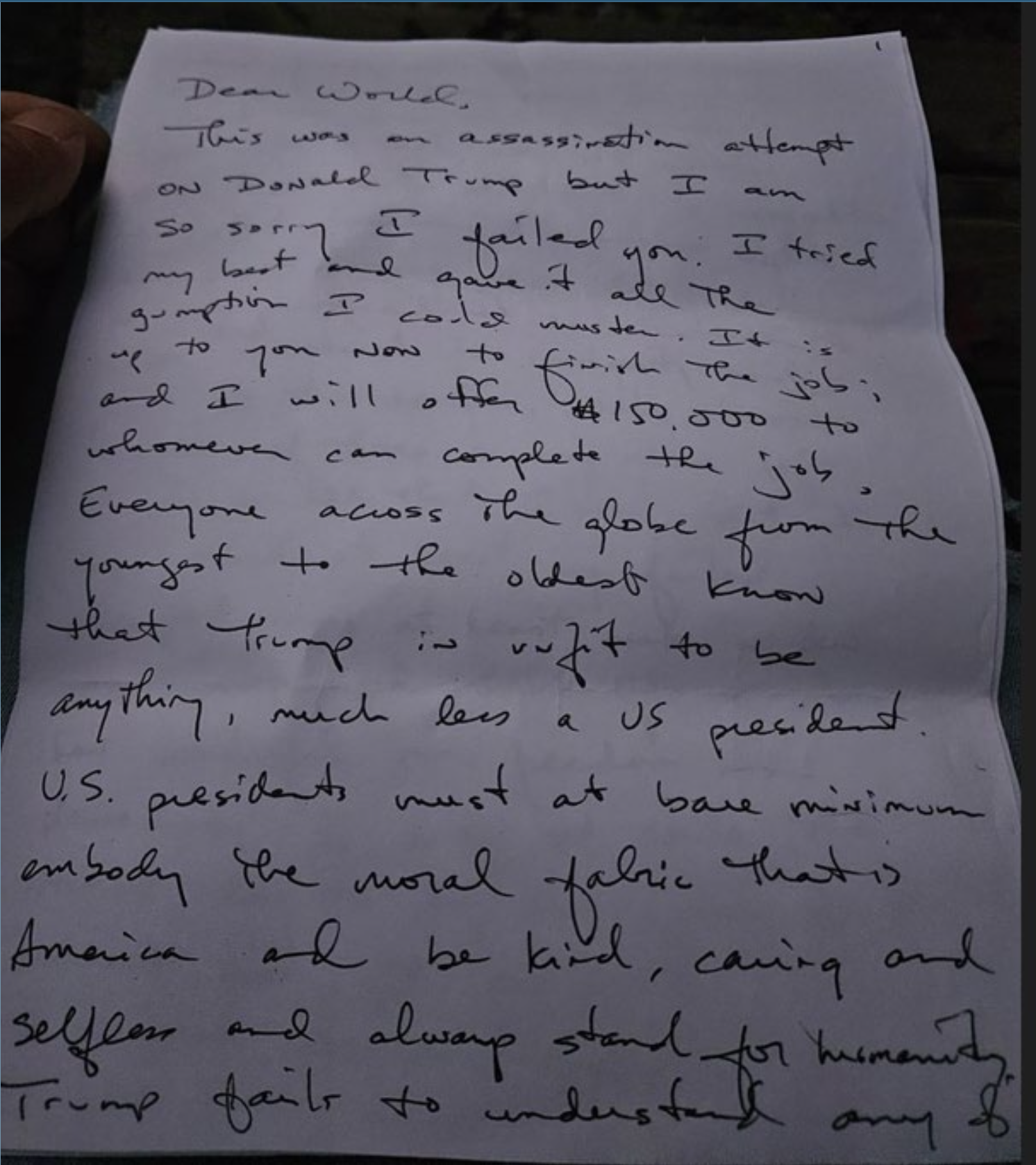Letter prosecutors say was written by Ryan Wesley Routh