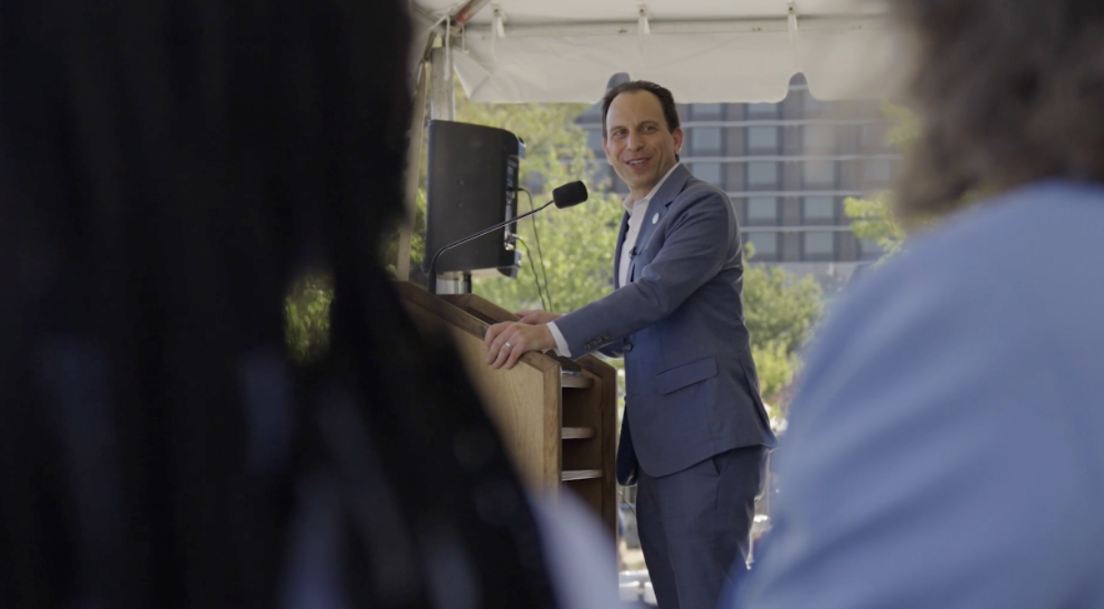 Louisville Mayor Craig Greenberg speaks at a public event in August 2024. 