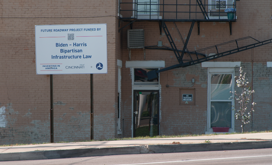 This sign at the corner of Queen City and Harrison avenues marks the site of a future road project. 