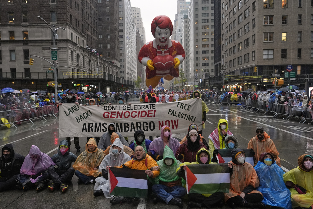 Pro-Palestinian protesters demonstrate on Sixth Avenue.