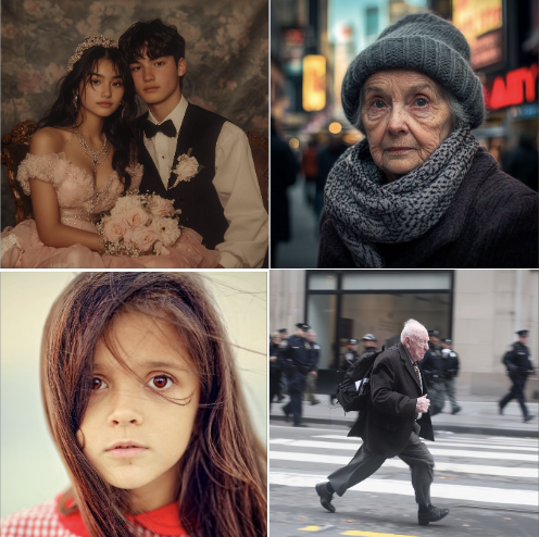 A combination of three AI-generated images and one real image.