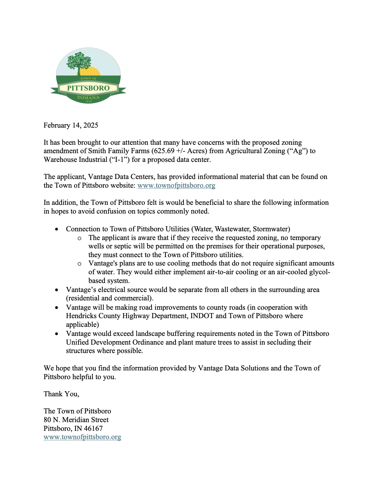 Town of Pittsboro statement 