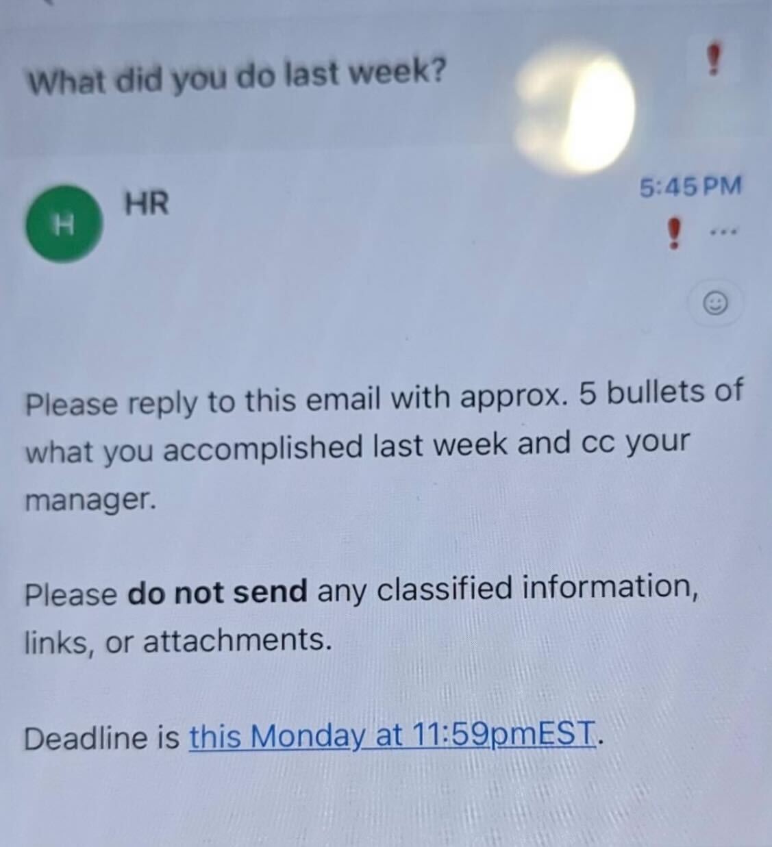An email to a federal worker