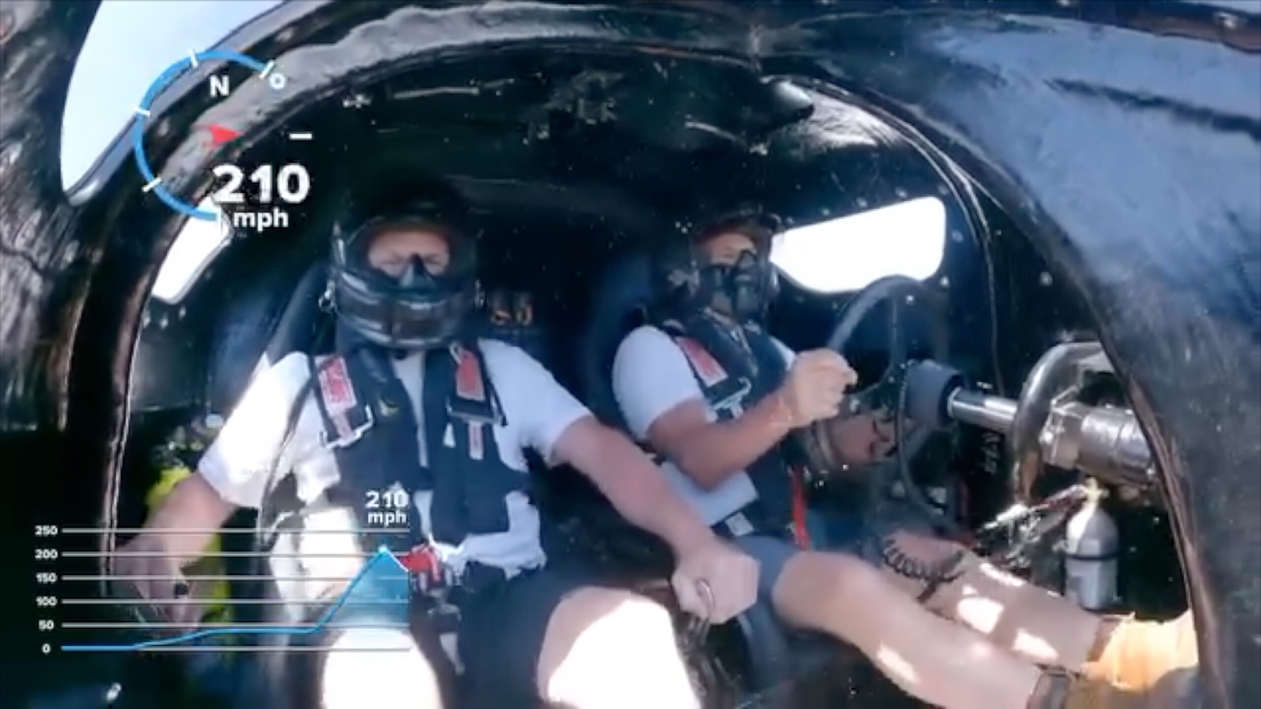 Inside look at the cockpit of a Freedom One Racing speedboat during a race.