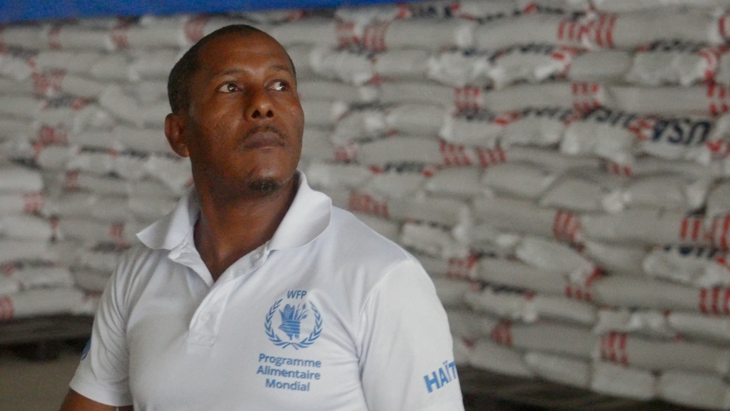 Inside the World Food Program warehouse.
