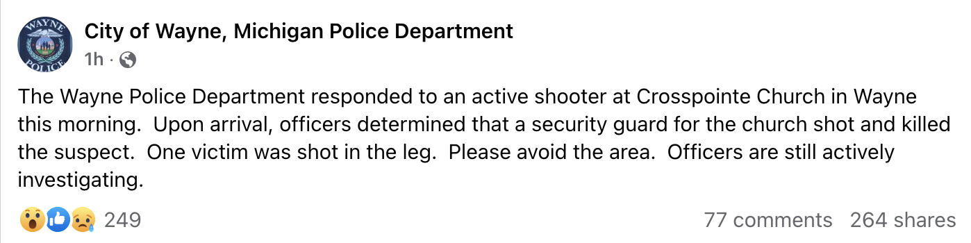 Facebook post by the City of Wayne, Michigan Police Department.