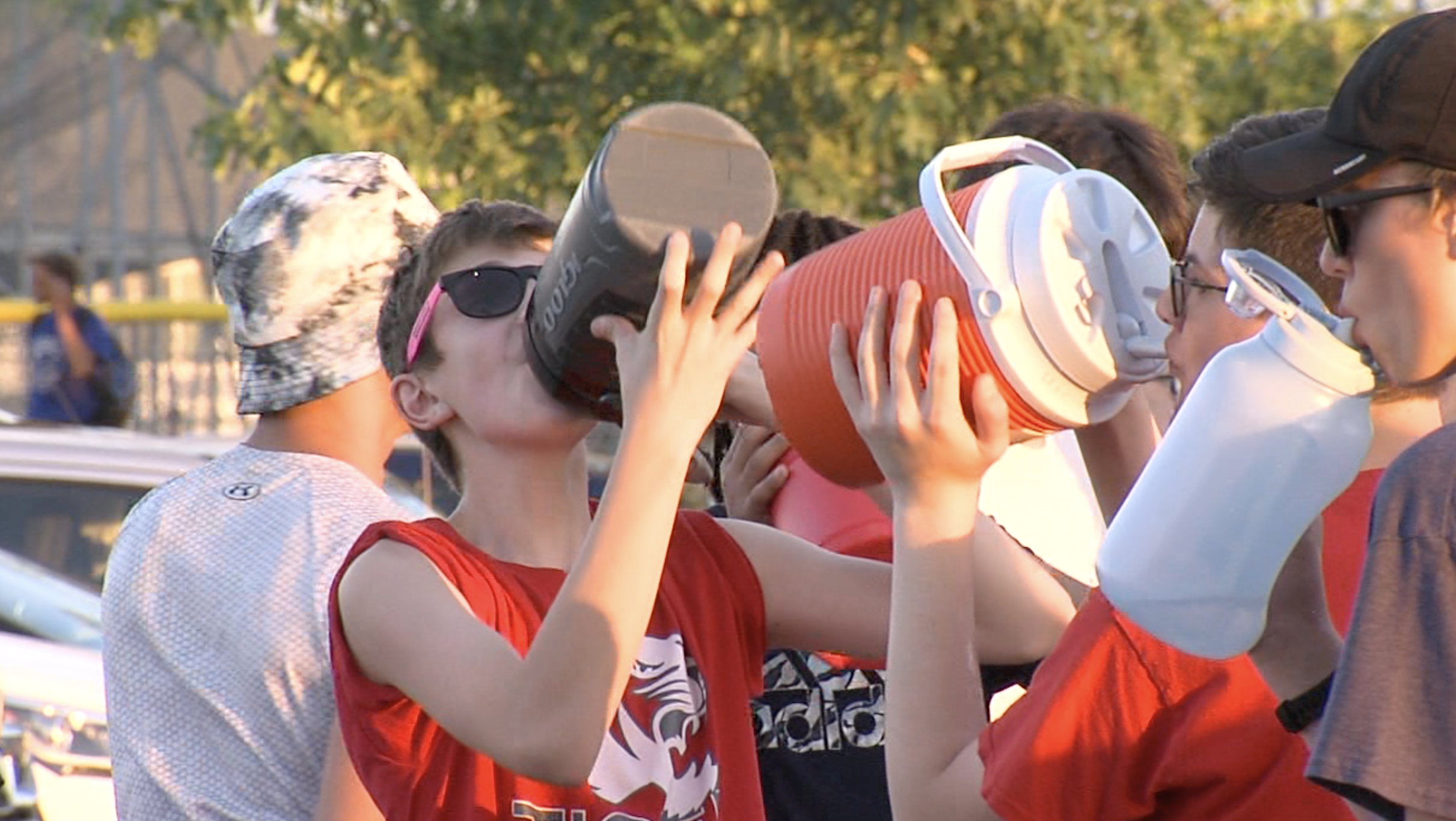 Students drinking water
