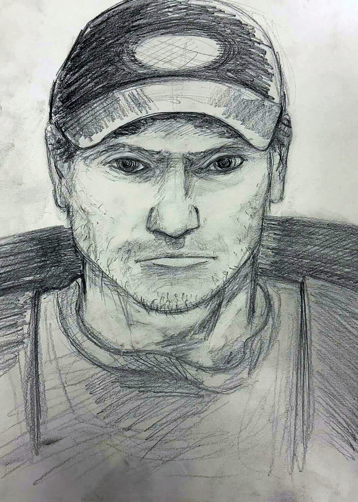 This composite sketch released by the Arkansas State Police shows a man seen in Devil's Den State Park, in Washington County, Ark., on July 26, 2025, whom investigators are asking the public to help identify in connection with a double homicide.