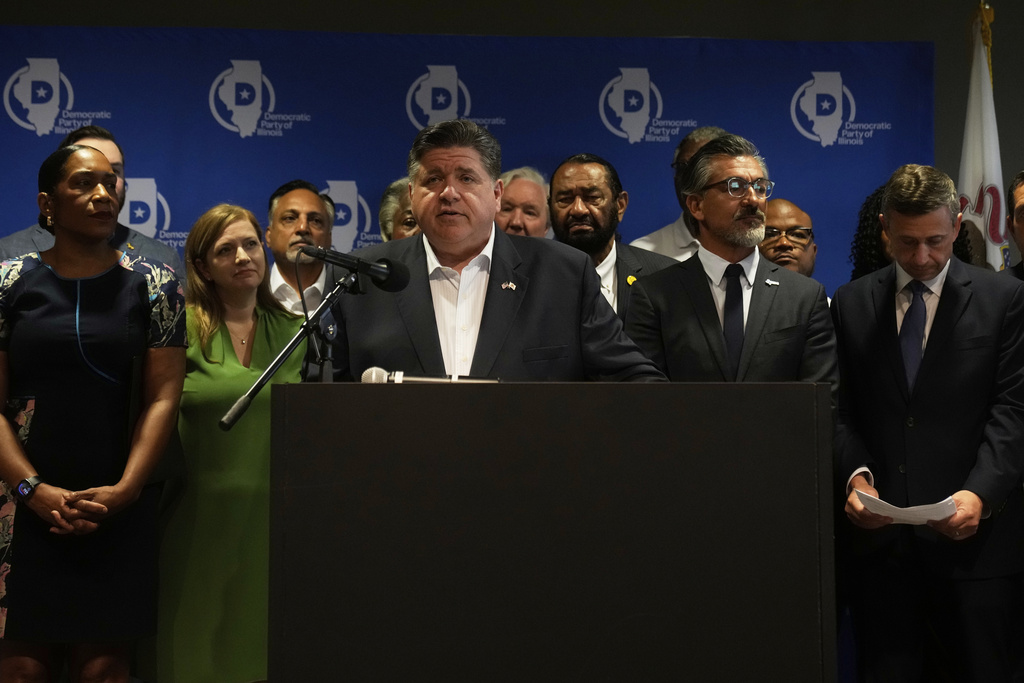 Illinois Governor JB Pritzker speaks during a news conference in Chicago.