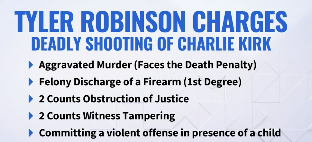 The charges Tyler Robinson is facing.