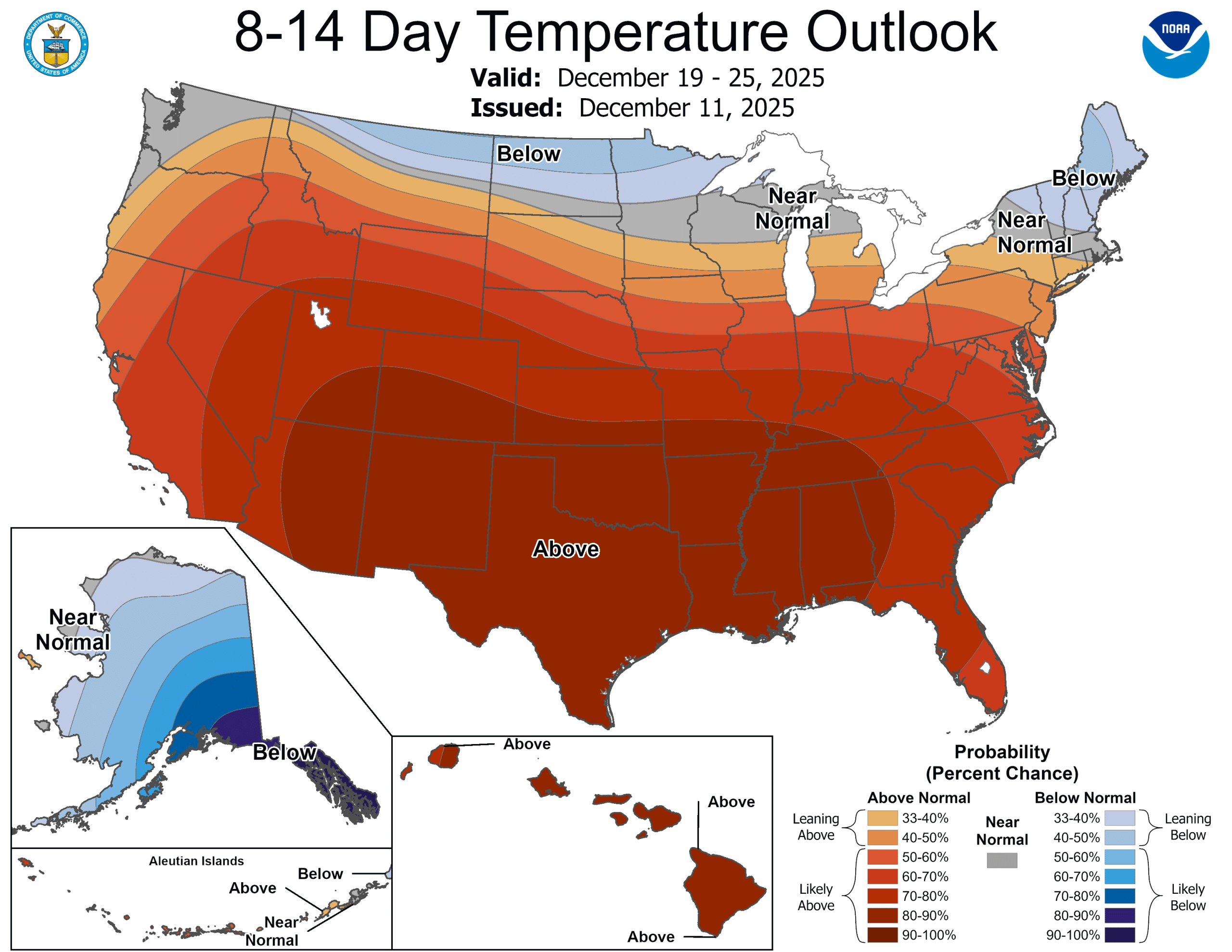 Temperature outlook for Christmas week