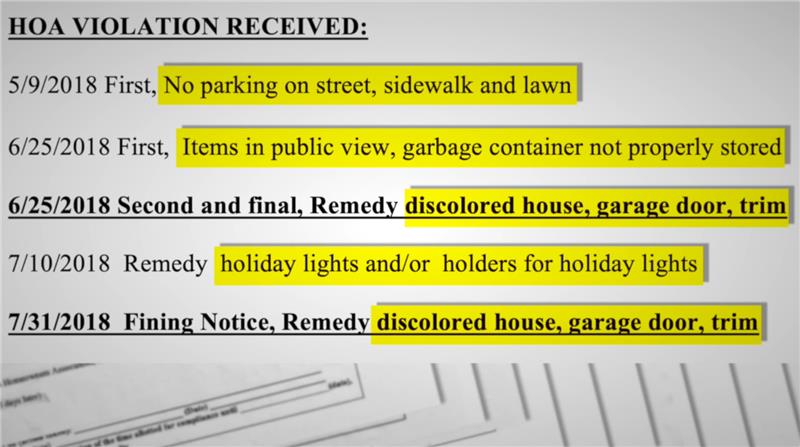 Records show HOA violations began in 2018
