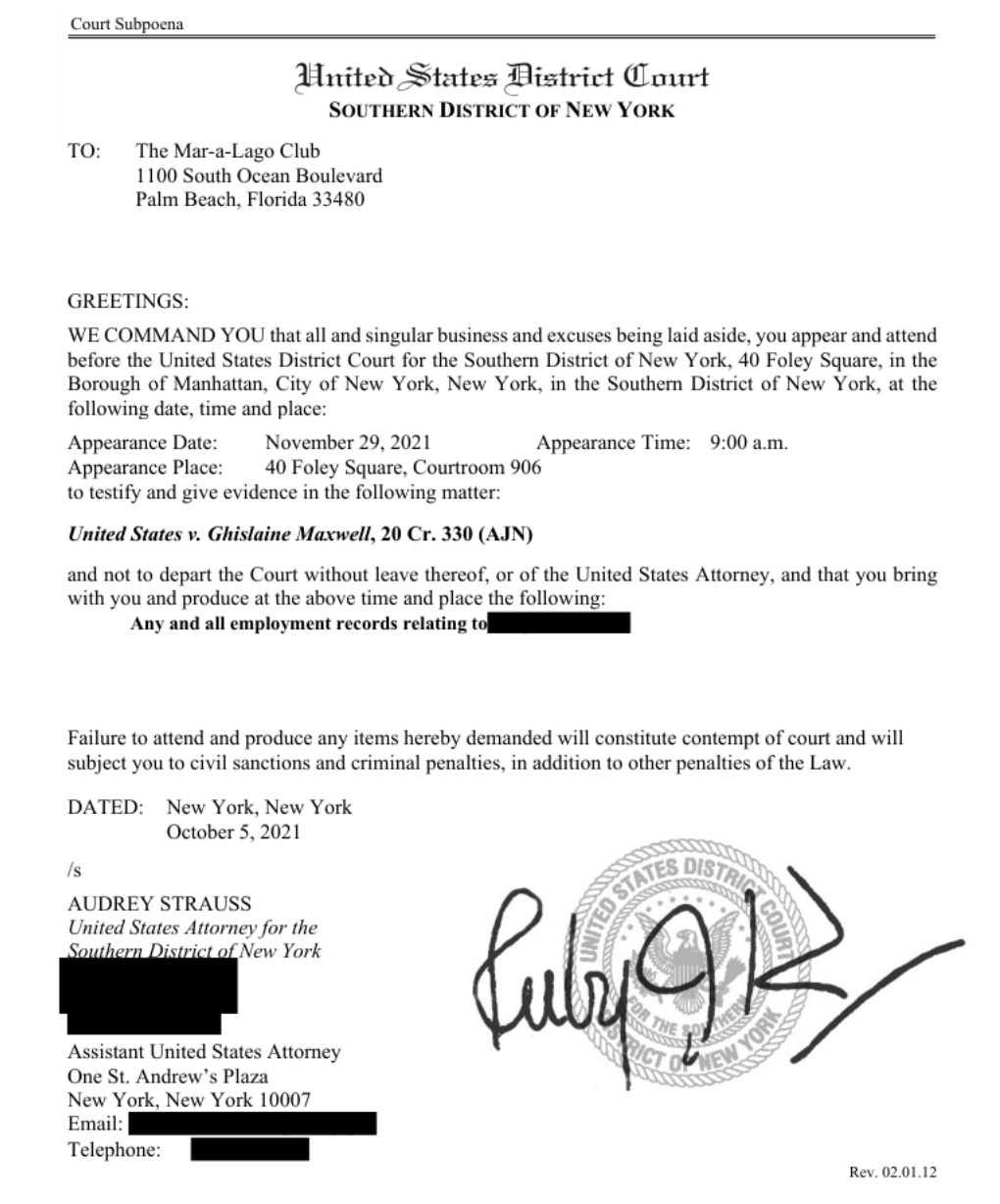 Subpoena to Mar-a-Lago