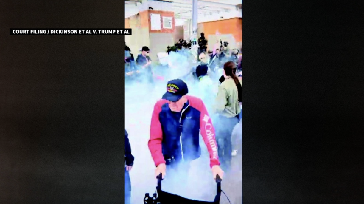 A photo from a court filing shows the aftermath of the use of irritants outside the Portland ICE facility in October.