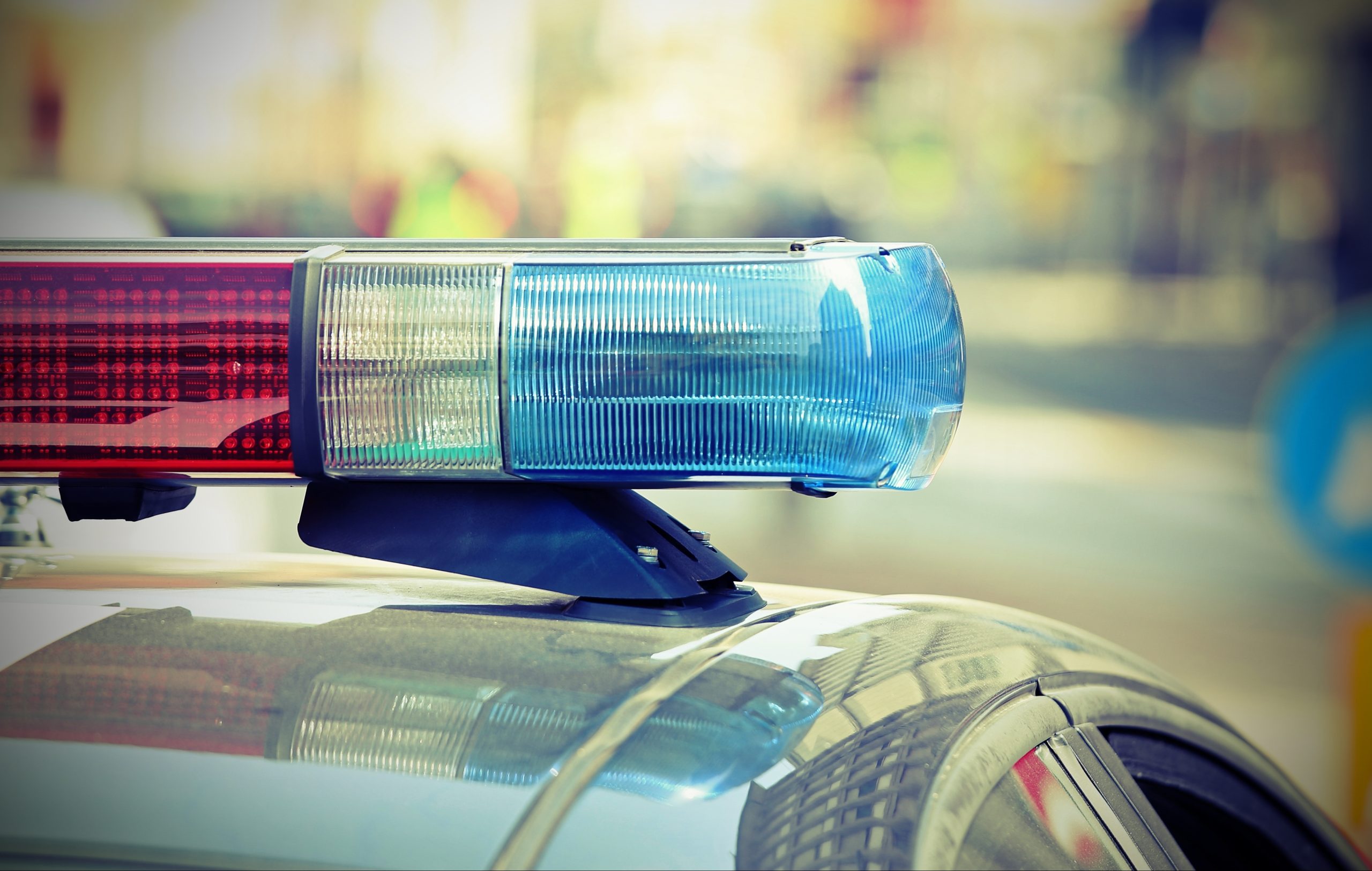 Flashing,Lights,Of,The,Police,Car,Into,The,Checkpoint,In